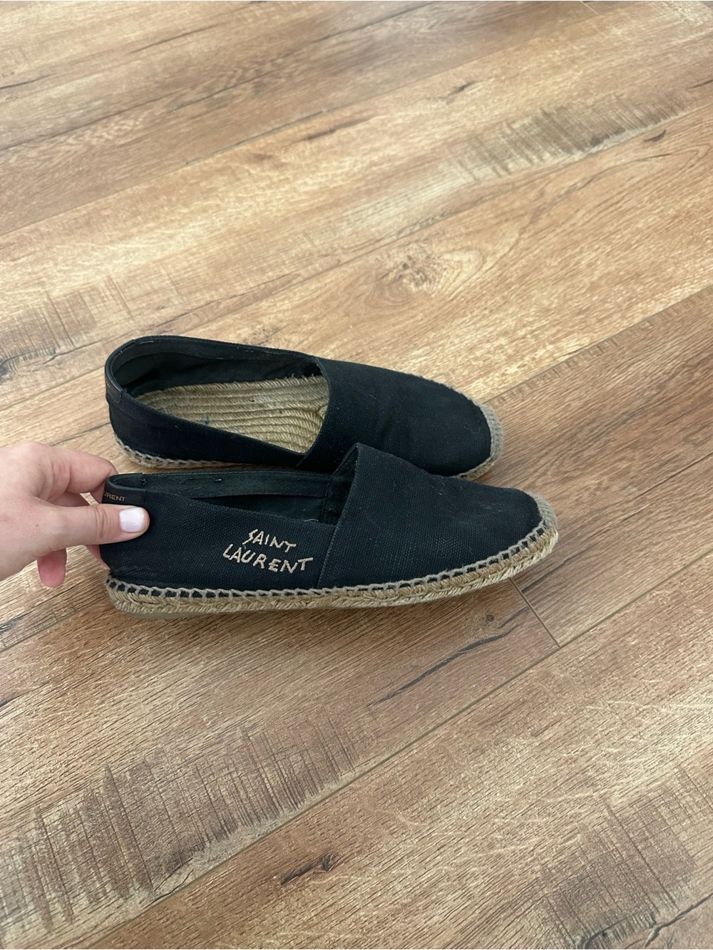 Saint Laurent Black Canvas Espadrille Slip-Ons